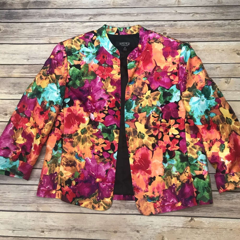 Kasper Bright floral open blazer jacket sz 10
